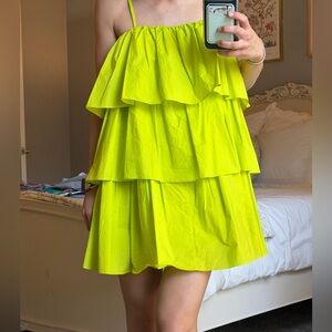 Day + Moon tiered ruffled green mini dress